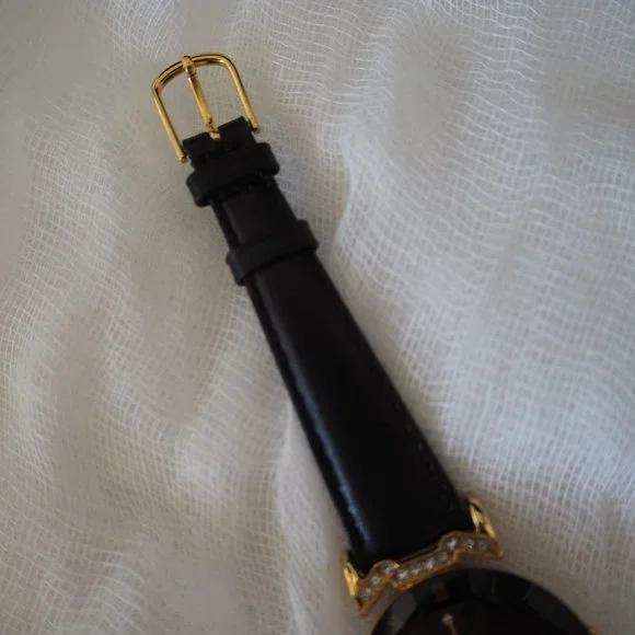 Pierre Nicol gold crystal lug faceted black leather watch - Picture 8 of 14